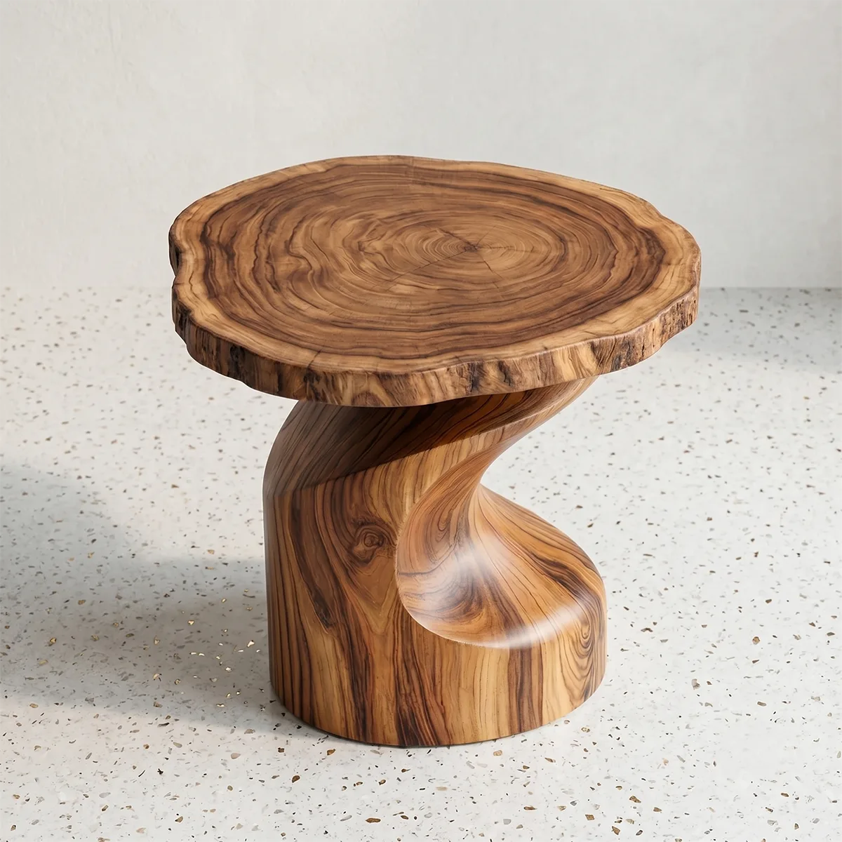 Sculptural Solid Wood Side Table, Live Edge Round End Table, Twisted Pedestal Accent Table TH003-9052