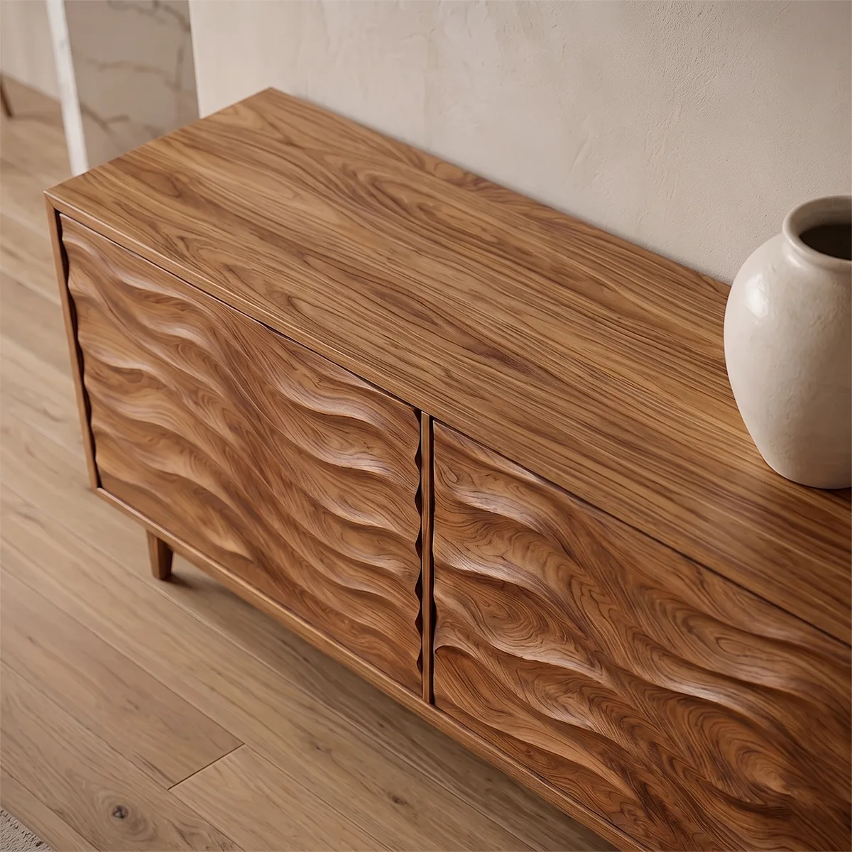 Wave Carved Solid Wood Sideboard | Modern Hardwood Storage Cabinet for Dining & Living Room TH003-6599