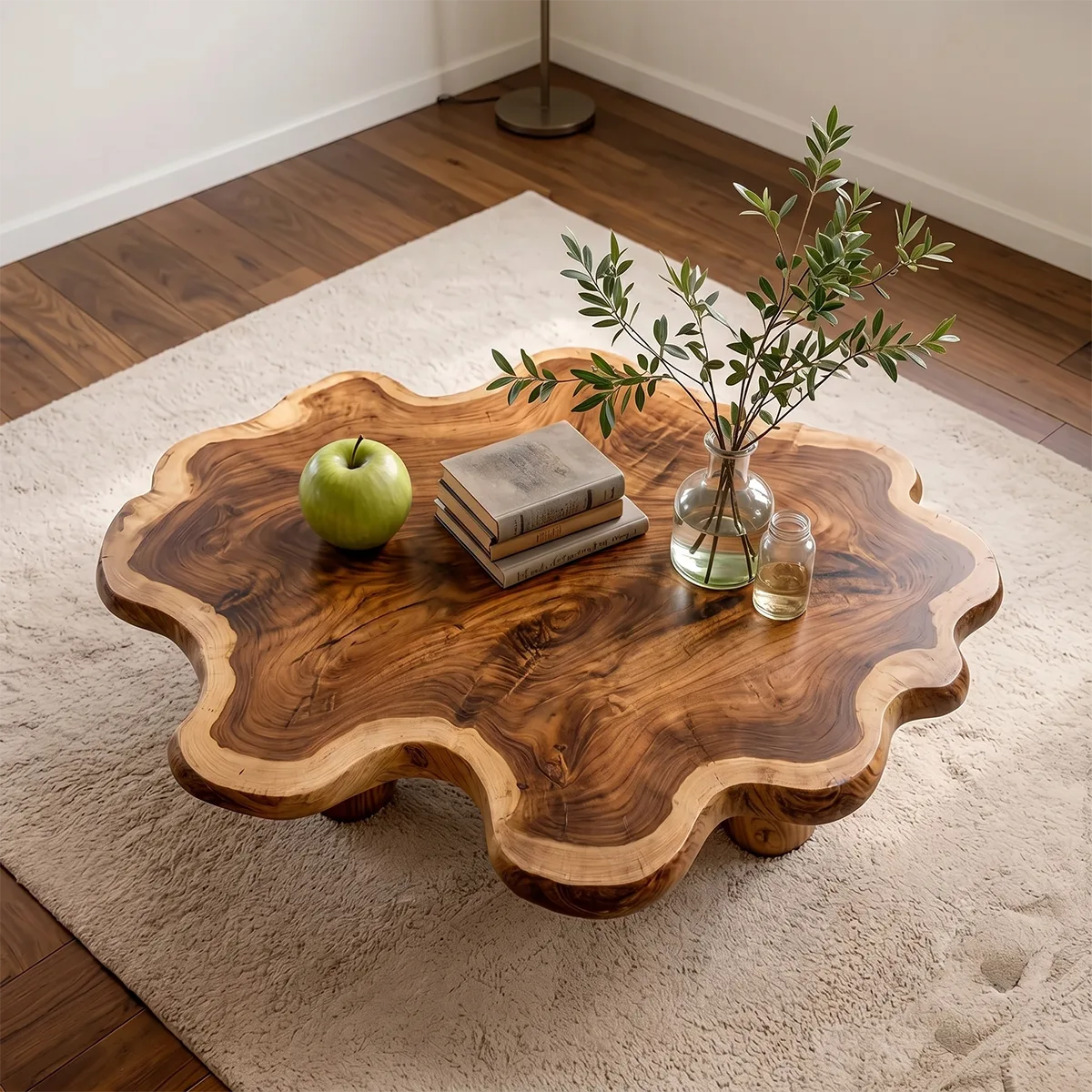 Round Solid Wood Coffee Table – Organic Flower Shape Design TH003-2700