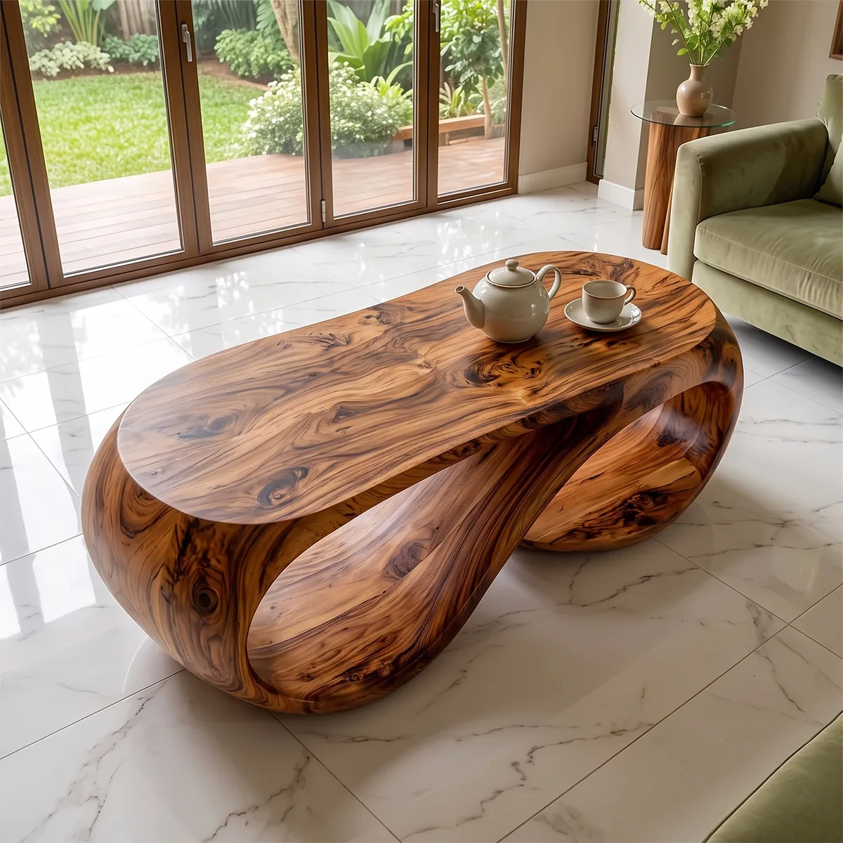 Modern Oval Coffee Table | Sculptural Loop Base Center Table for Living Room TH003-6081