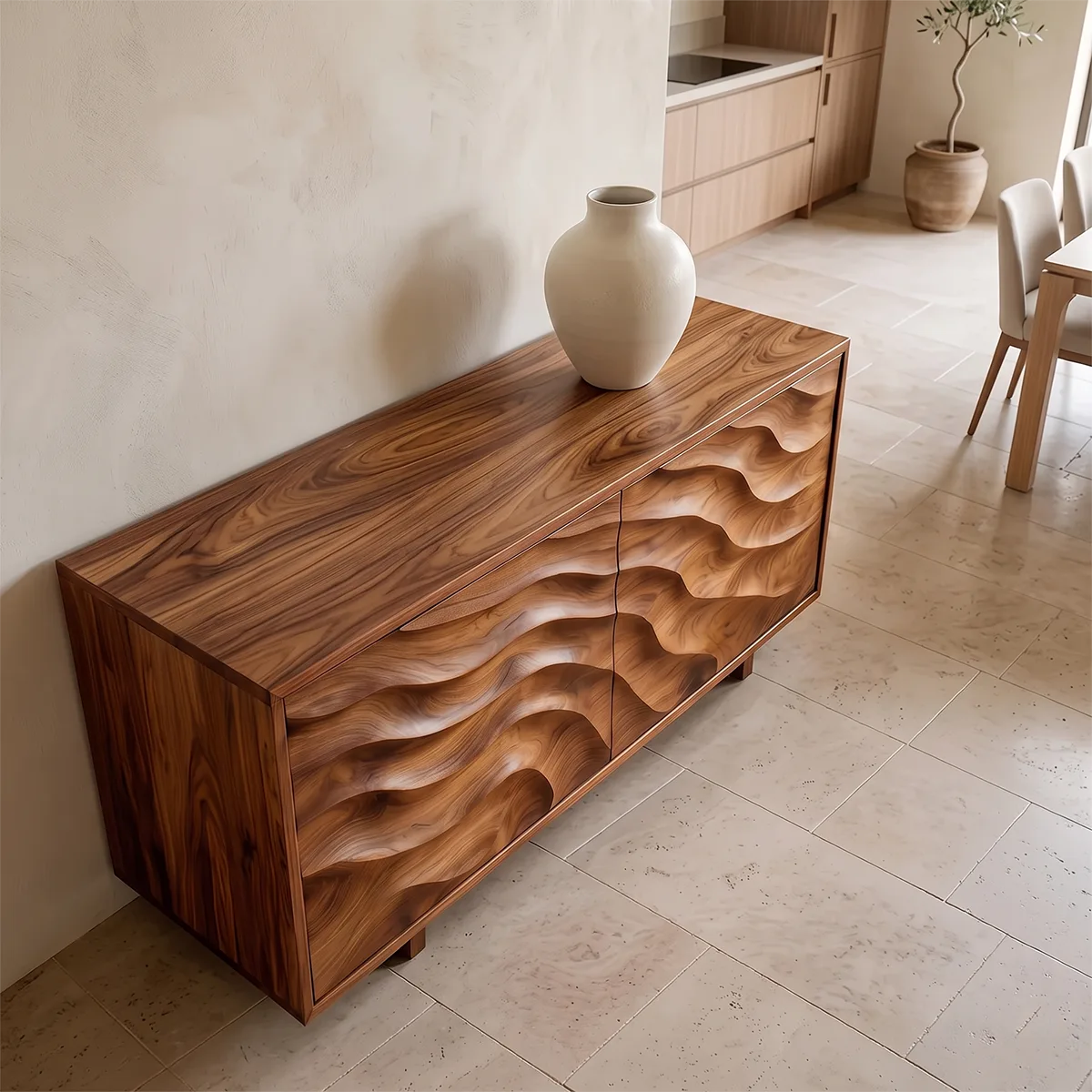Modern Sideboard Cabinet | Wave Carved Buffet Cabinet with 2 Doors for Dining Room & Living Room TH003-9756