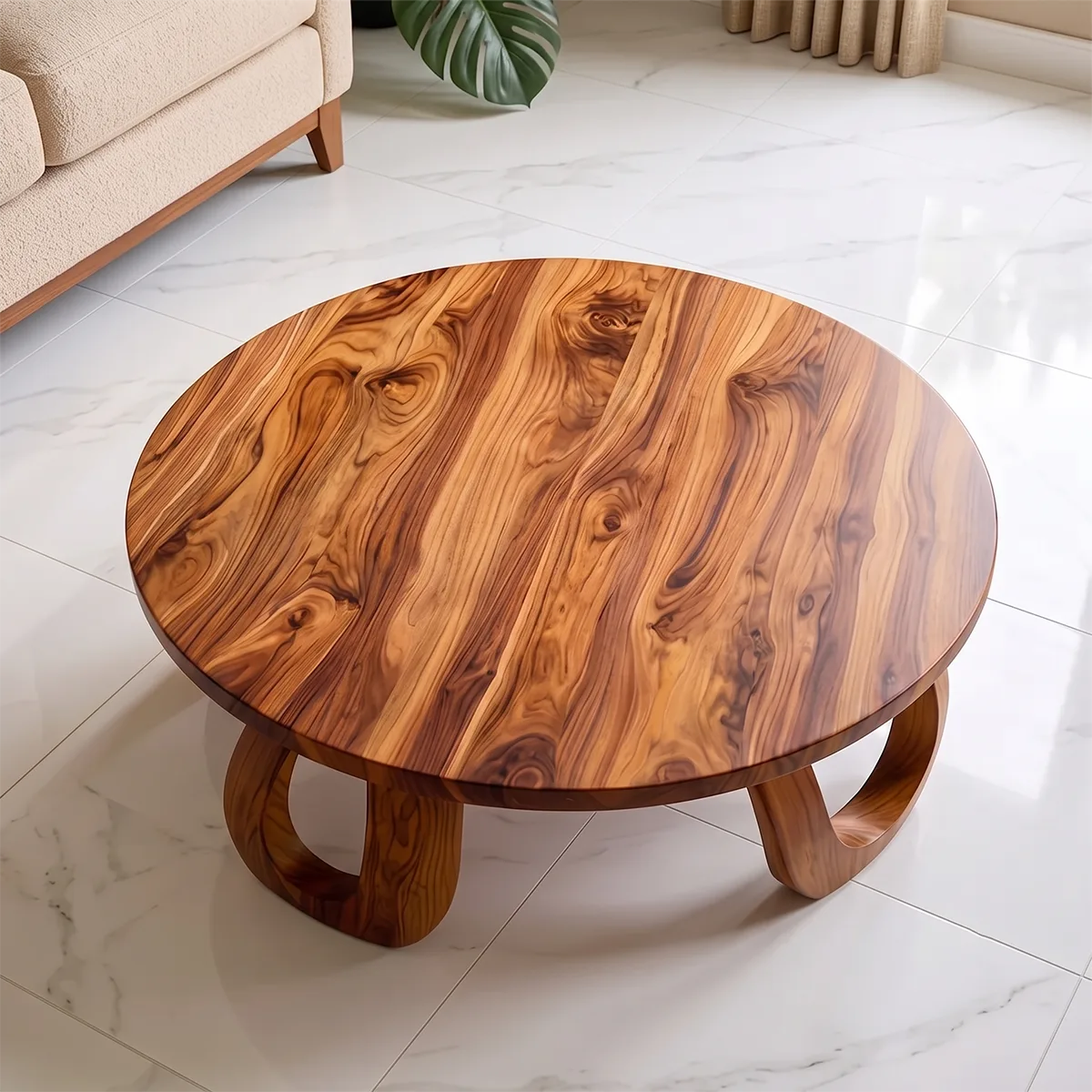 Modern Round Coffee Table | Sculptural Loop Leg Center Table for Living Room TH003-4072