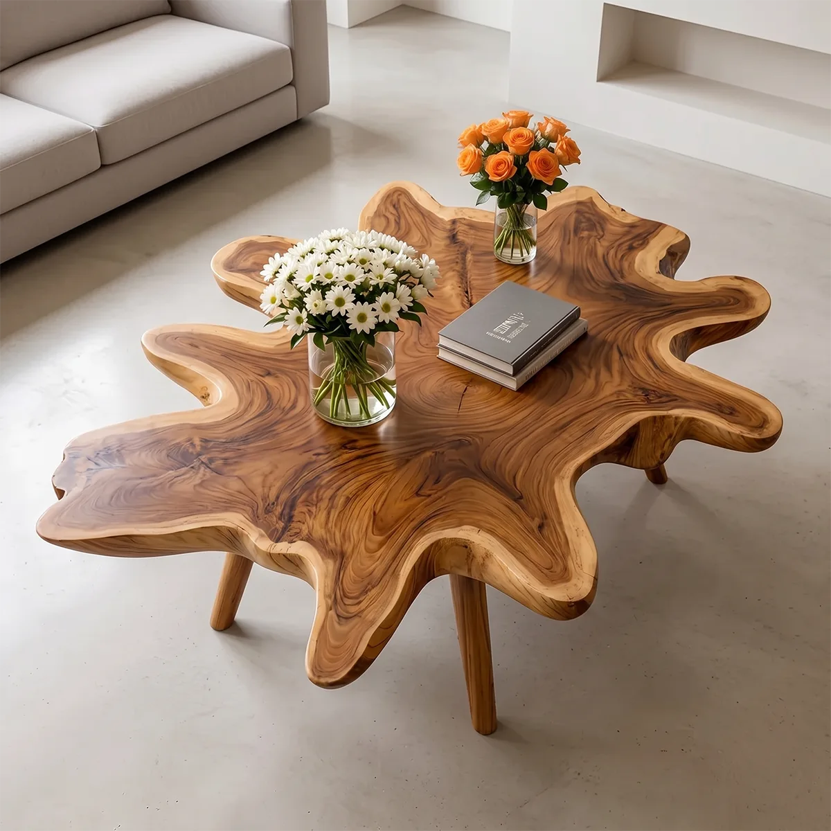 Leaf-Shaped Solid Wood Coffee Table | Handcrafted Modern Design TH003-7747