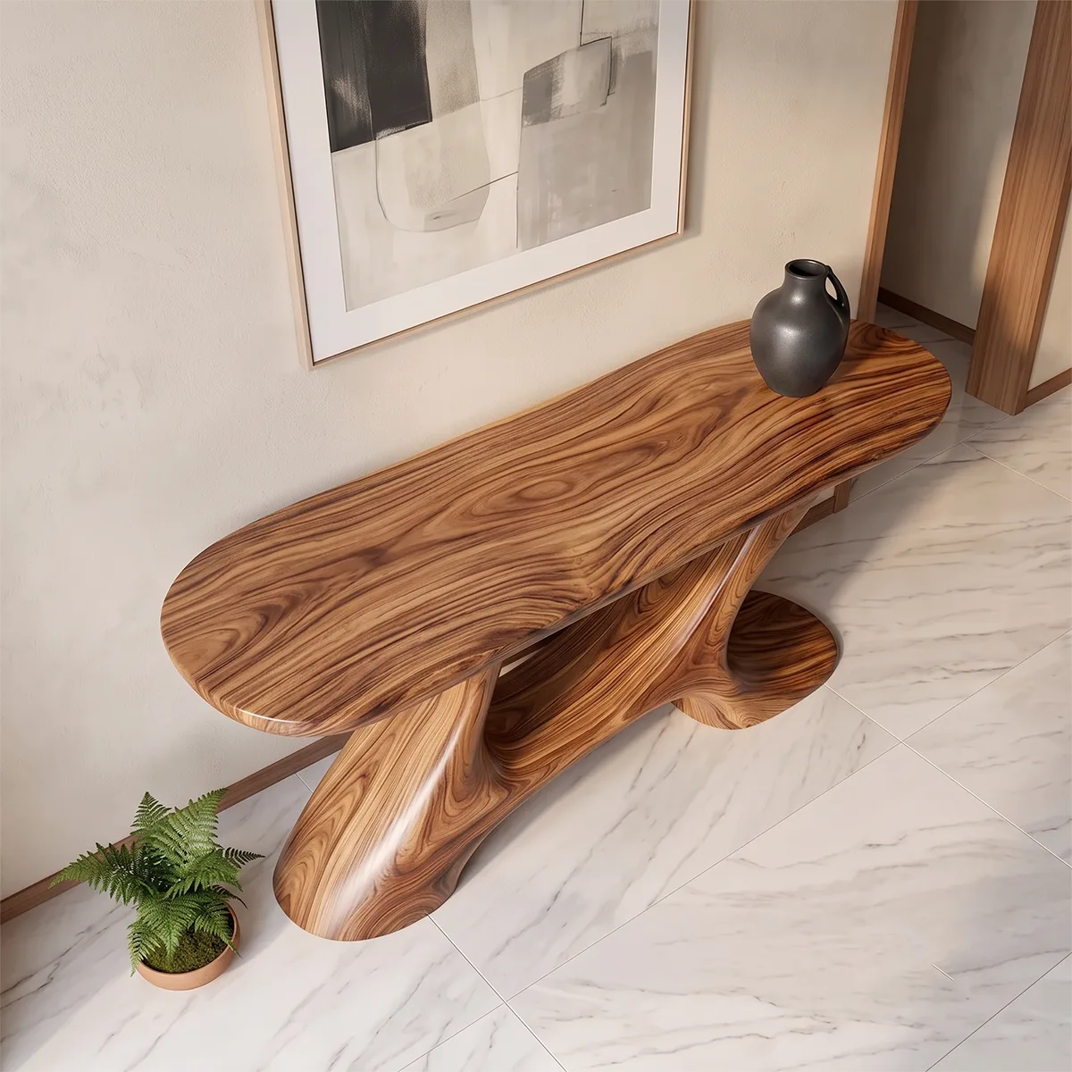 Modern Organic Console Table | Sculptural Entryway Table with Asymmetrical Open Base TH003-5256