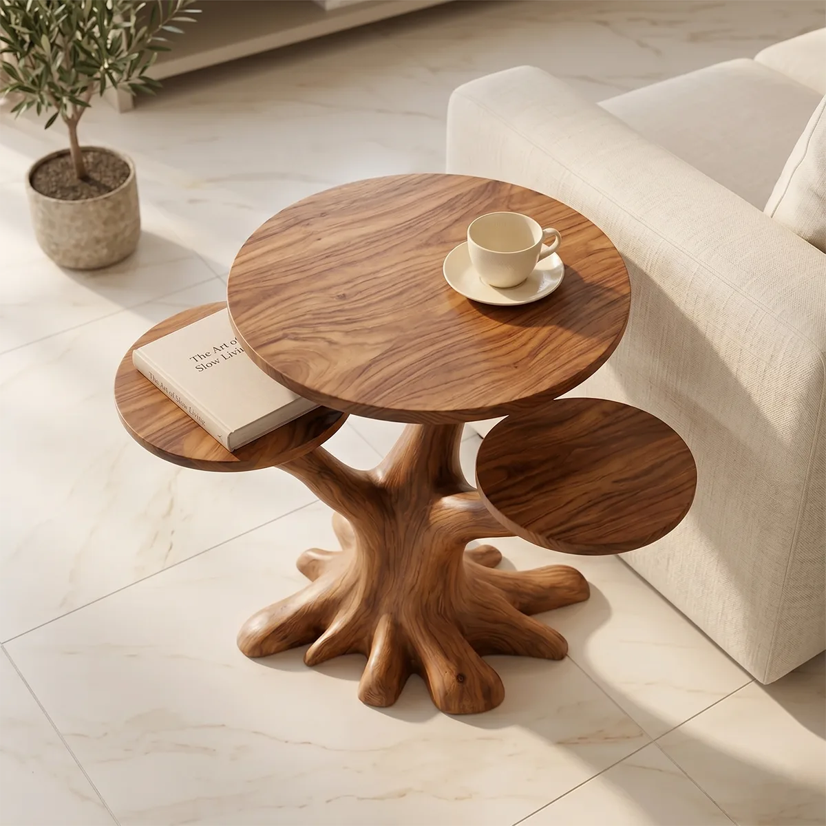 Tree Branch Solid Wood End Table – Organic Side Table for Living Room TH003-3035