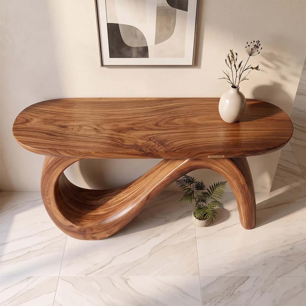 Modern Organic Console Table | Sculptural Entryway Table with Flowing Loop Base TH003-1954