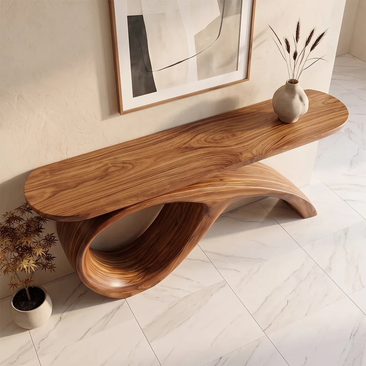 Modern Organic Console Table | Sculptural Entryway Table with Asymmetrical Loop Base TH003-2069