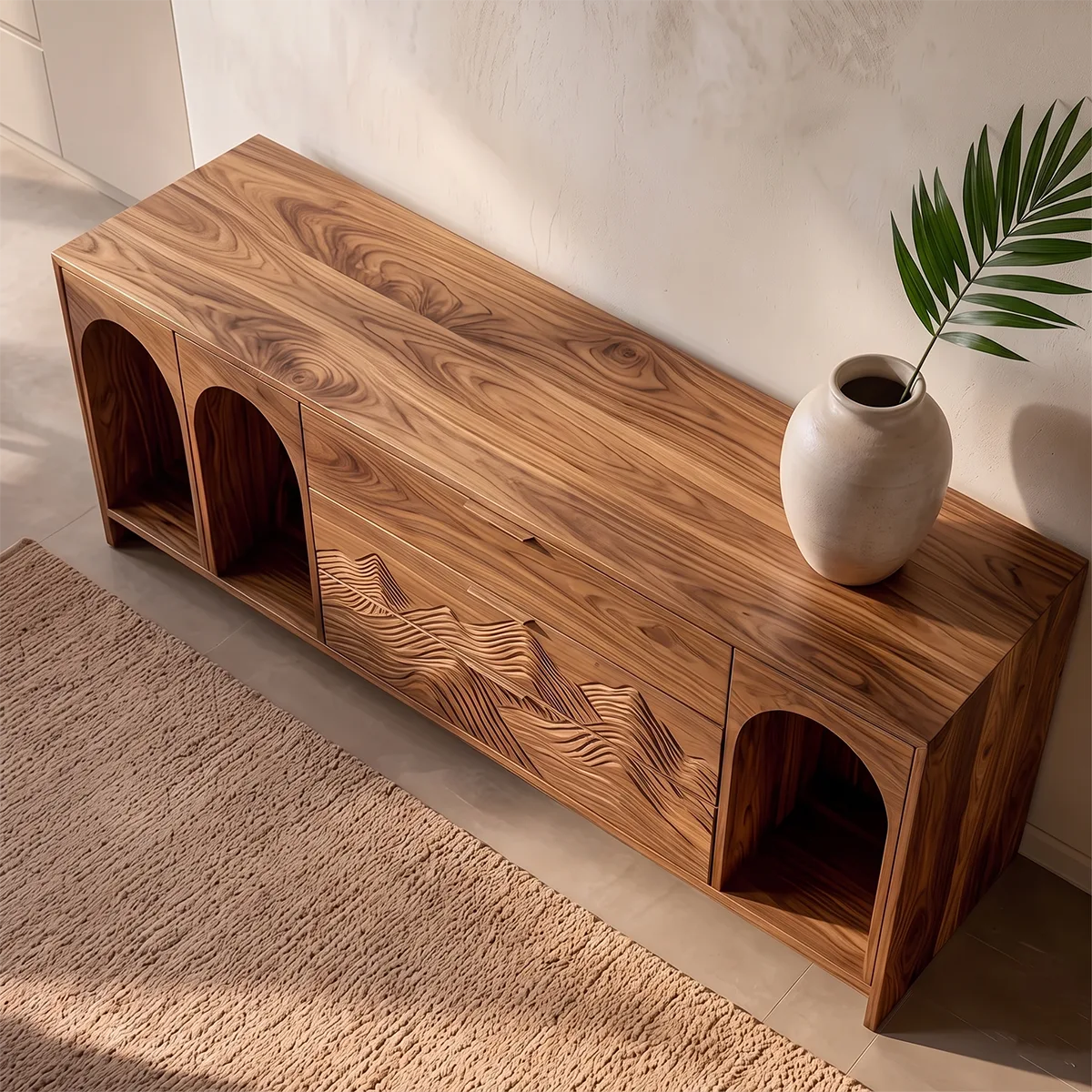 Modern Sideboard Cabinet | Mountain Carved Storage Cabinet with Arched Open Shelves TH003-1857