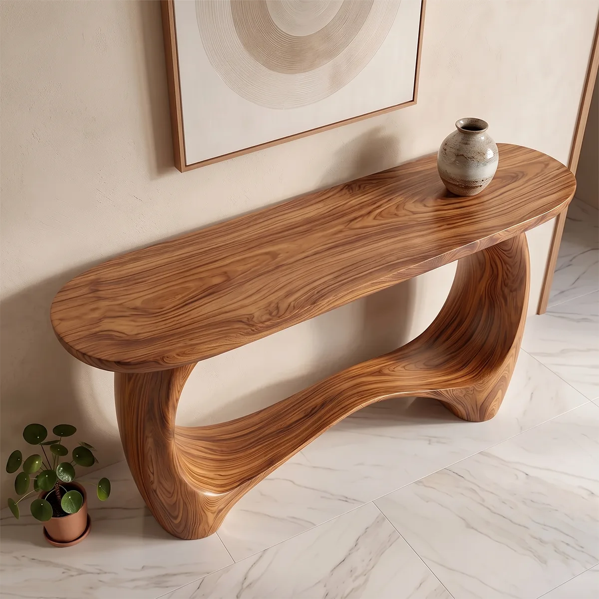 Modern Organic Console Table | Sculptural Entryway Table with Curved Open Base TH003-9848