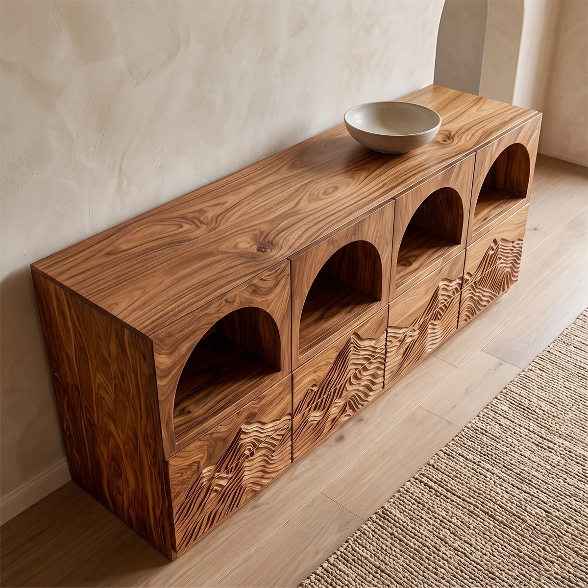Modern Sideboard Cabinet | Mountain Carved Buffet Cabinet with Open Shelves & Drawers TH003-4345