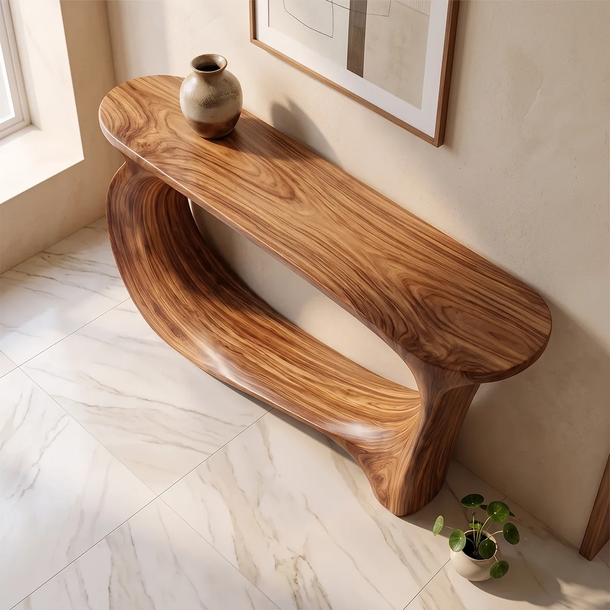 Modern Organic Console Table | Sculptural Entryway Table with Continuous Loop Base TH003-6488