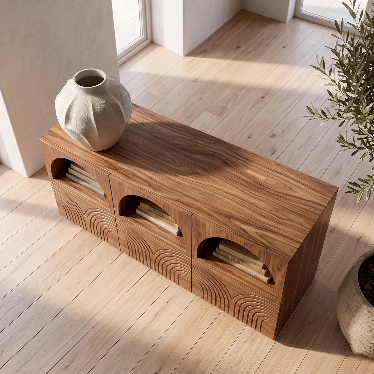 Modern Sideboard Cabinet | Arched Display Buffet Cabinet with Geometric Drawer Fronts TH003-4779