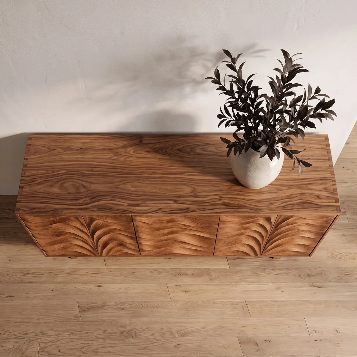 Carved Solid Wood Sideboard | Sculptural Hardwood Buffet Cabinet for Modern Dining Room TH003-5486