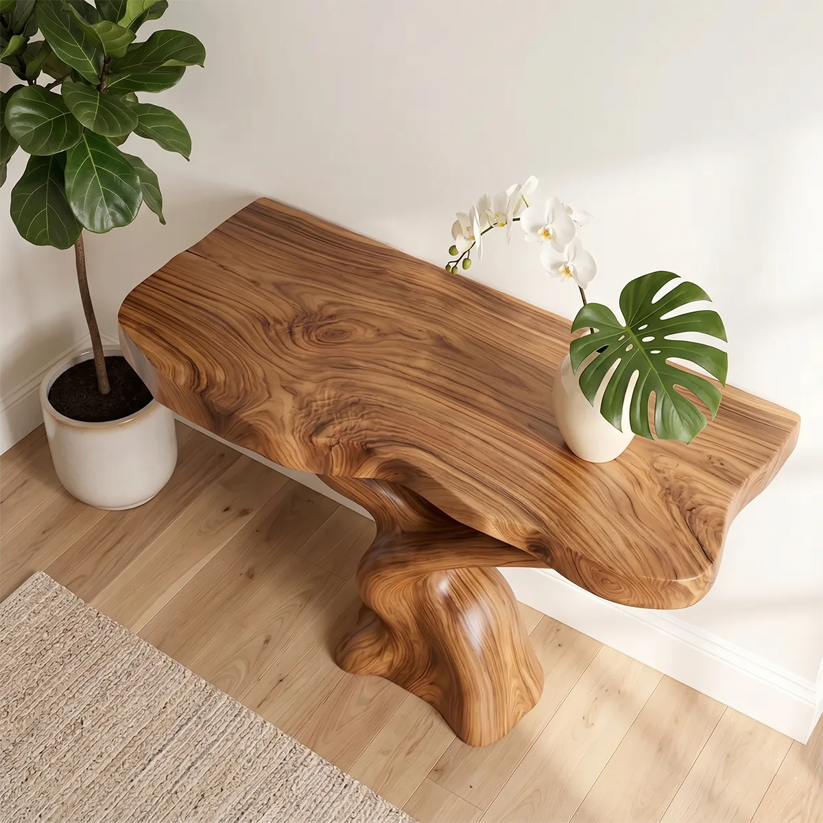Handcrafted Solid Wood Console Table – Artistic Entryway Table