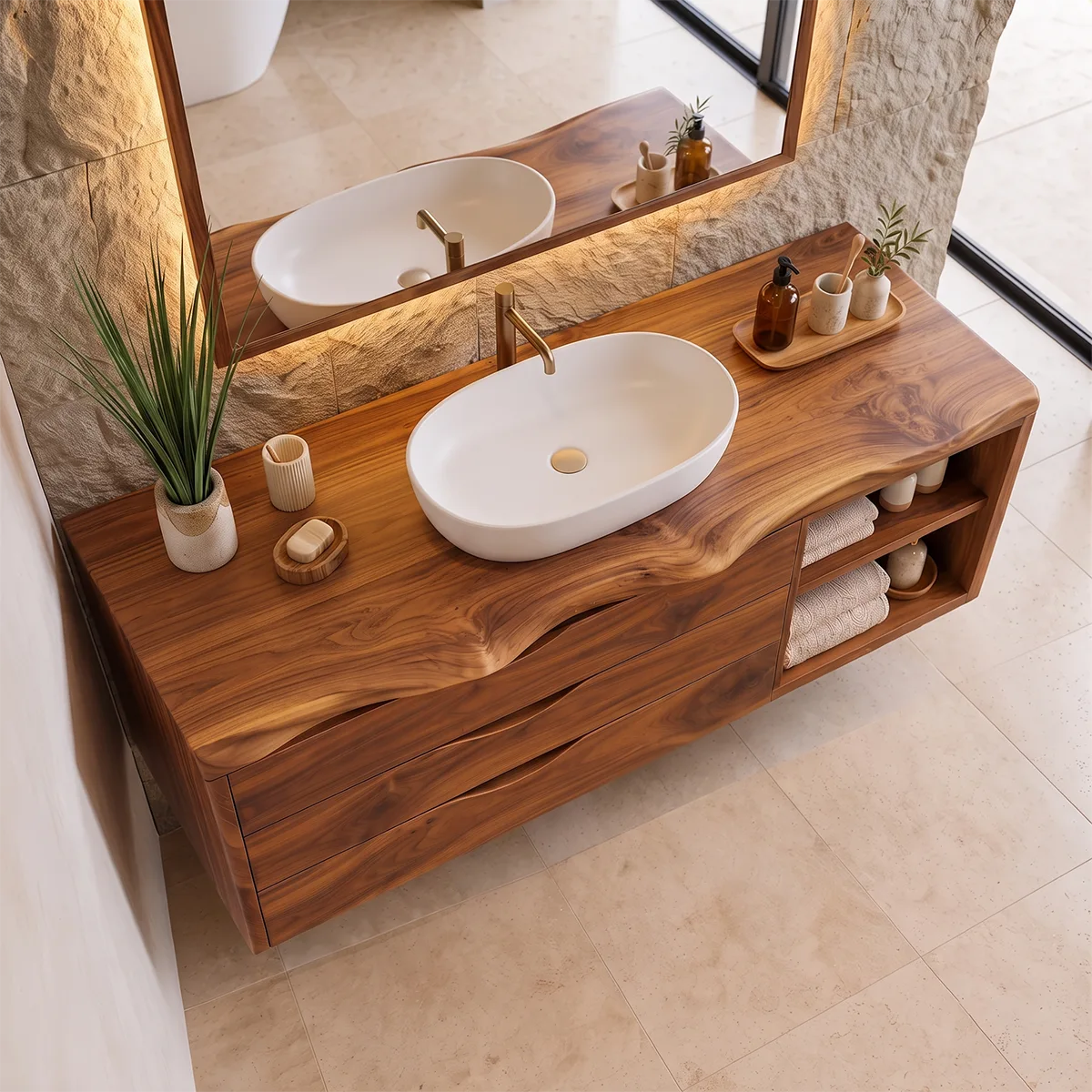 Modern Floating Bathroom Vanity | 3-Drawer Wall Mounted Vanity with Open Storage TH003-5BPE5QT