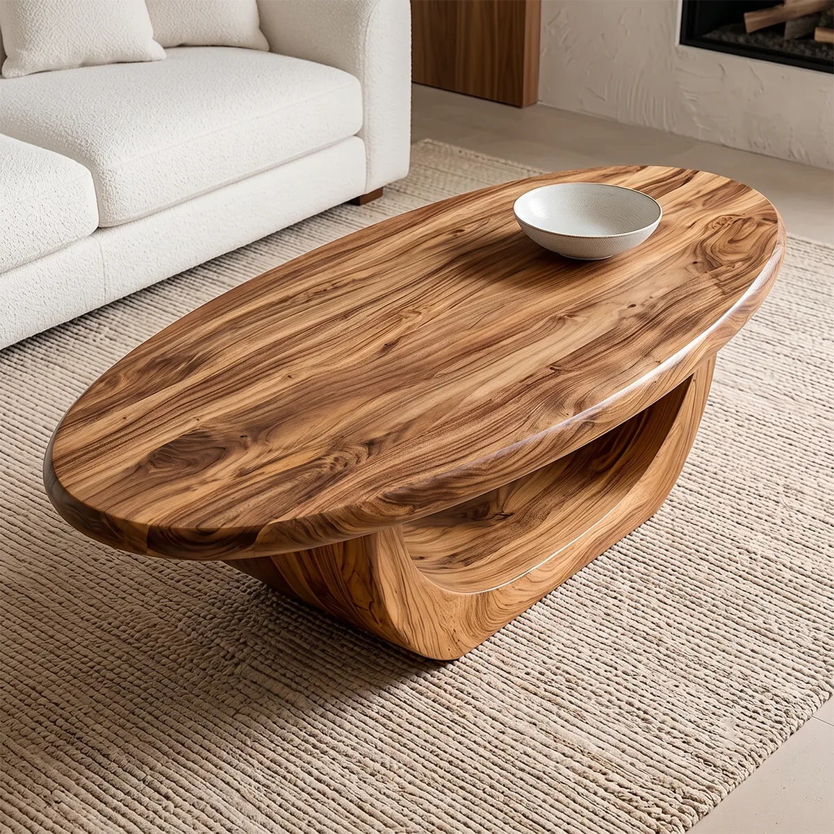 Modern Organic Coffee Table | Sculptural Solid Wood Oval Center Table TH003-9030