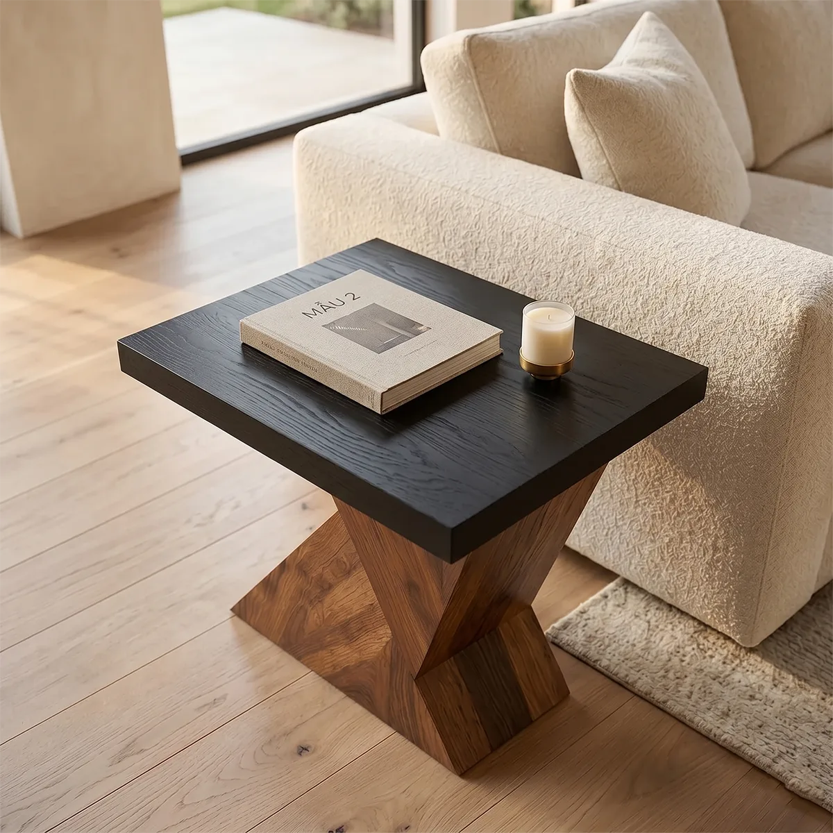 Modern Solid Wood End Table | Geometric Side Table for Living Room & Bedroom TH003-8610