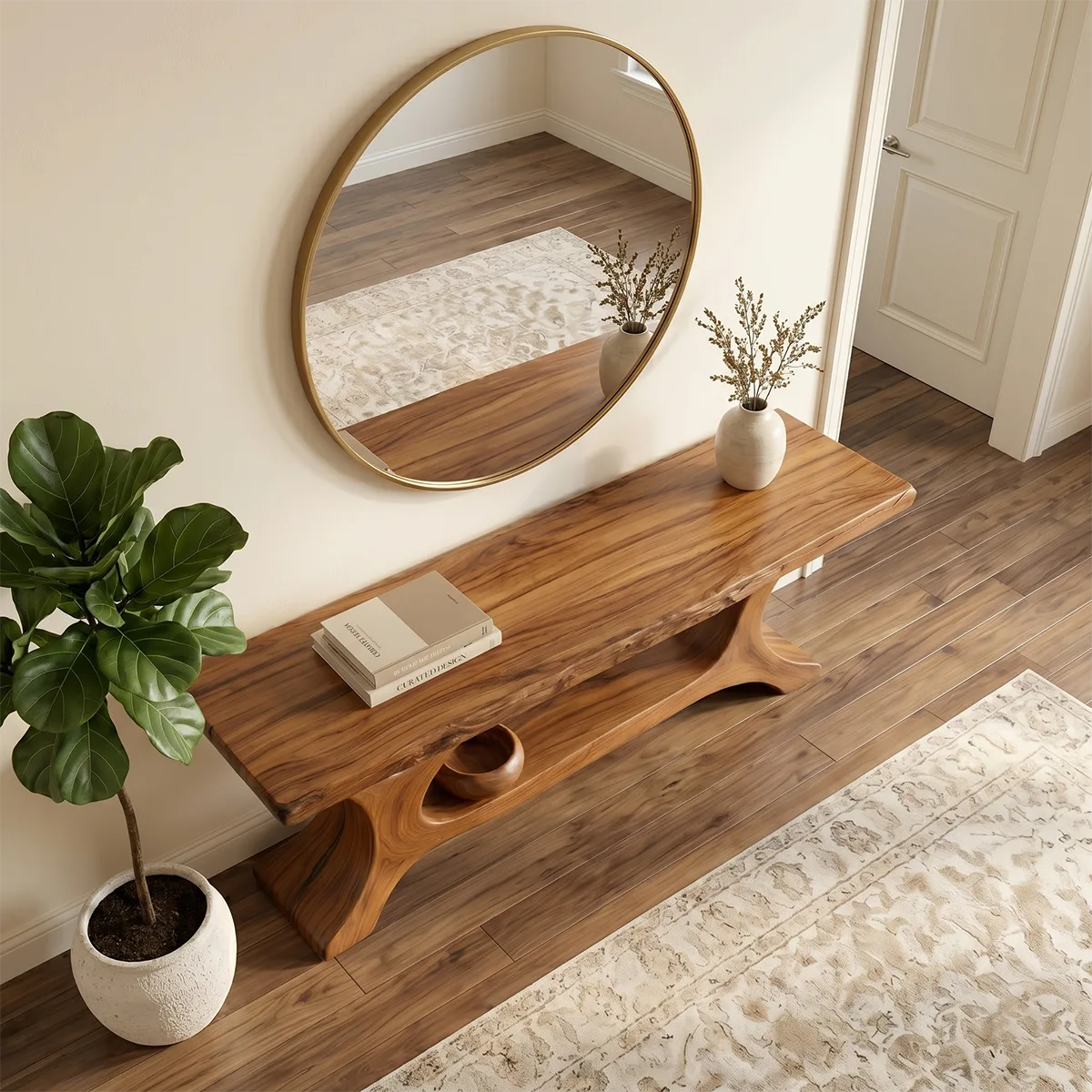 Natural Solid Wood Console Table – Luxury Entryway Furniture
