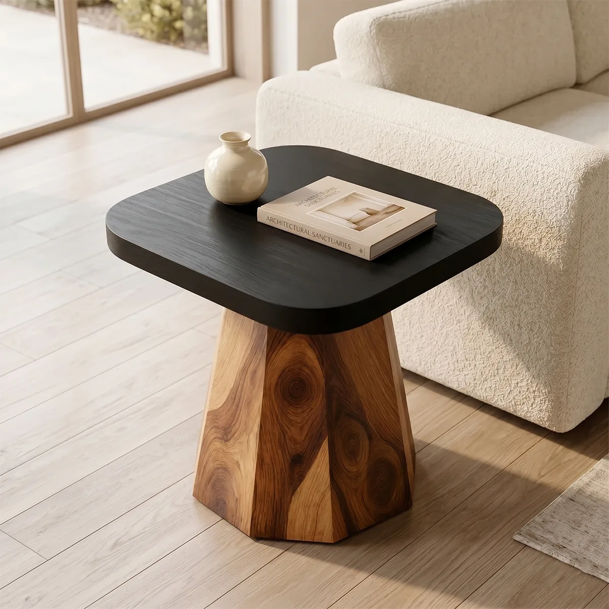 Modern Solid Wood End Table | Handcrafted Pedestal Side Table for Living Room & Bedroom TH003-1370