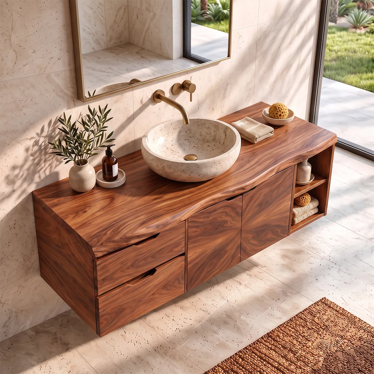Modern Floating Bathroom Vanity | 2-Drawer Wall Mounted Vanity with Cabinet & Open Storage TH003-2GCX7AC