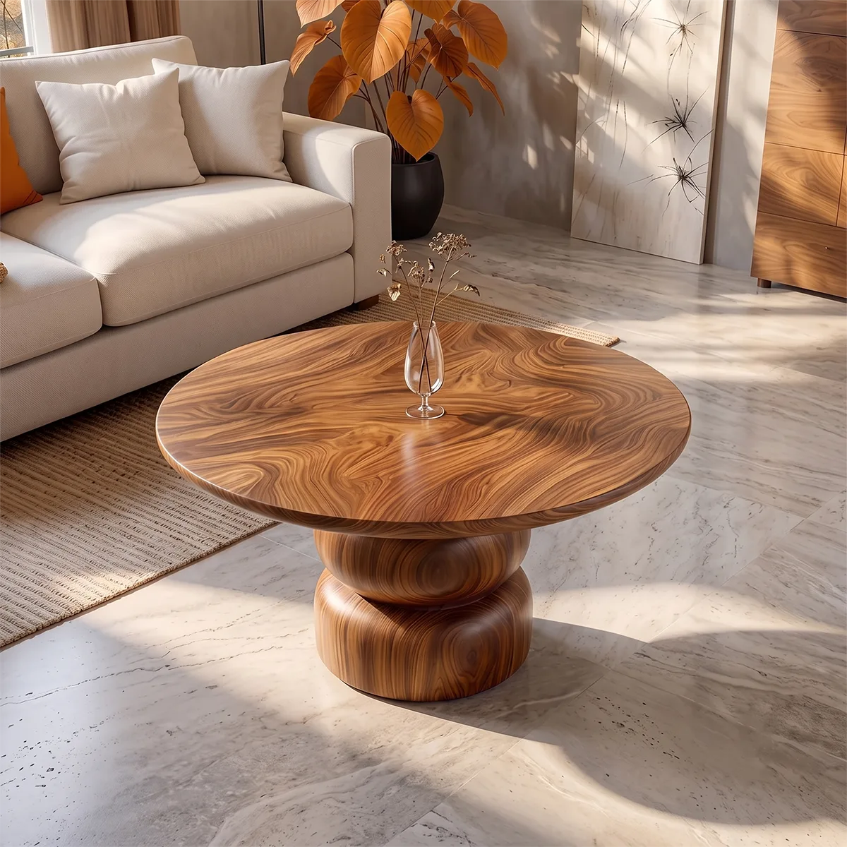 Sculptural Round Coffee Table with Stacked Pedestal Base | Organic Modern Center Table TH003-2ZWS1NI
