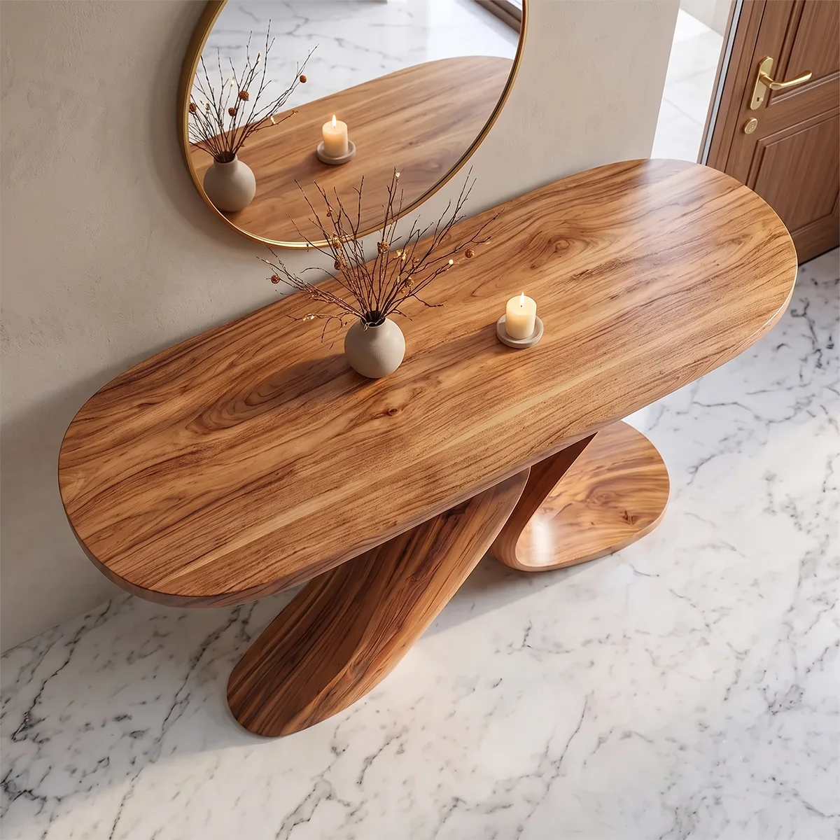 Modern Sculptural Console Table with Curved Pedestal Base – Contemporary Entryway Table TH003-7199