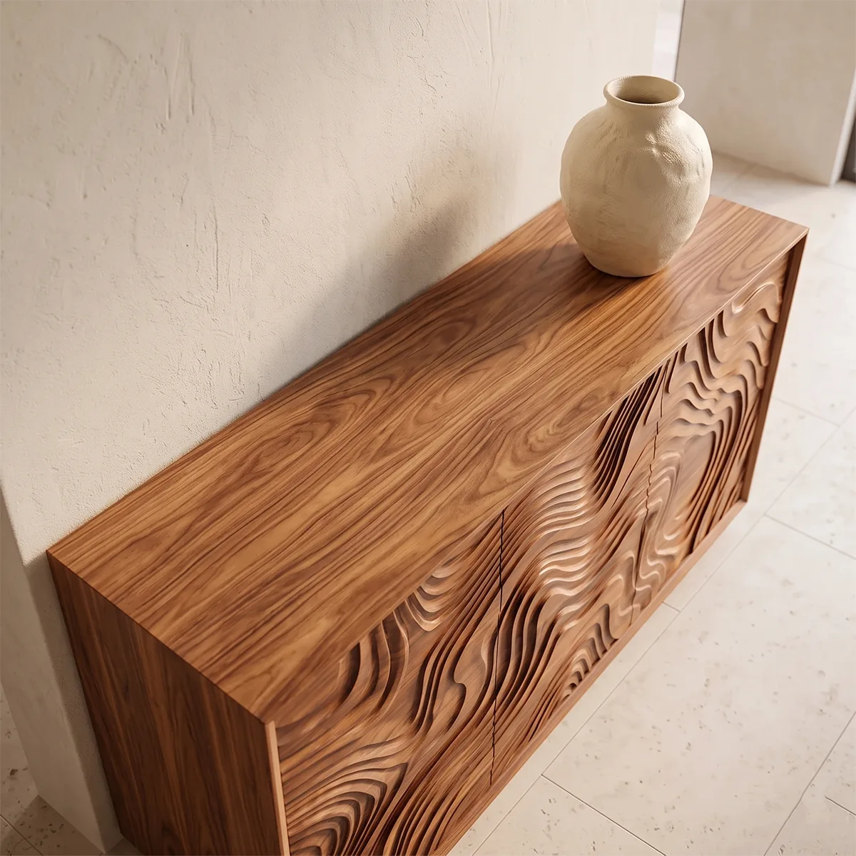 Topographic Carved Solid Wood Sideboard | Organic Modern Buffet Cabinet for Dining & Living Room TH003-1820