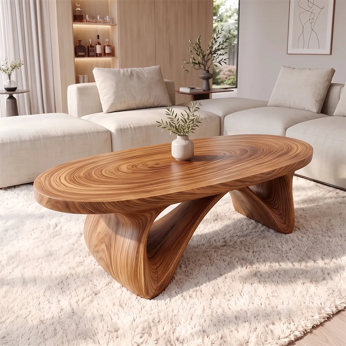 Sculptural Oval Coffee Table with Crossed Curved Base | Organic Modern Living Room Table TH003-8IJN2LW