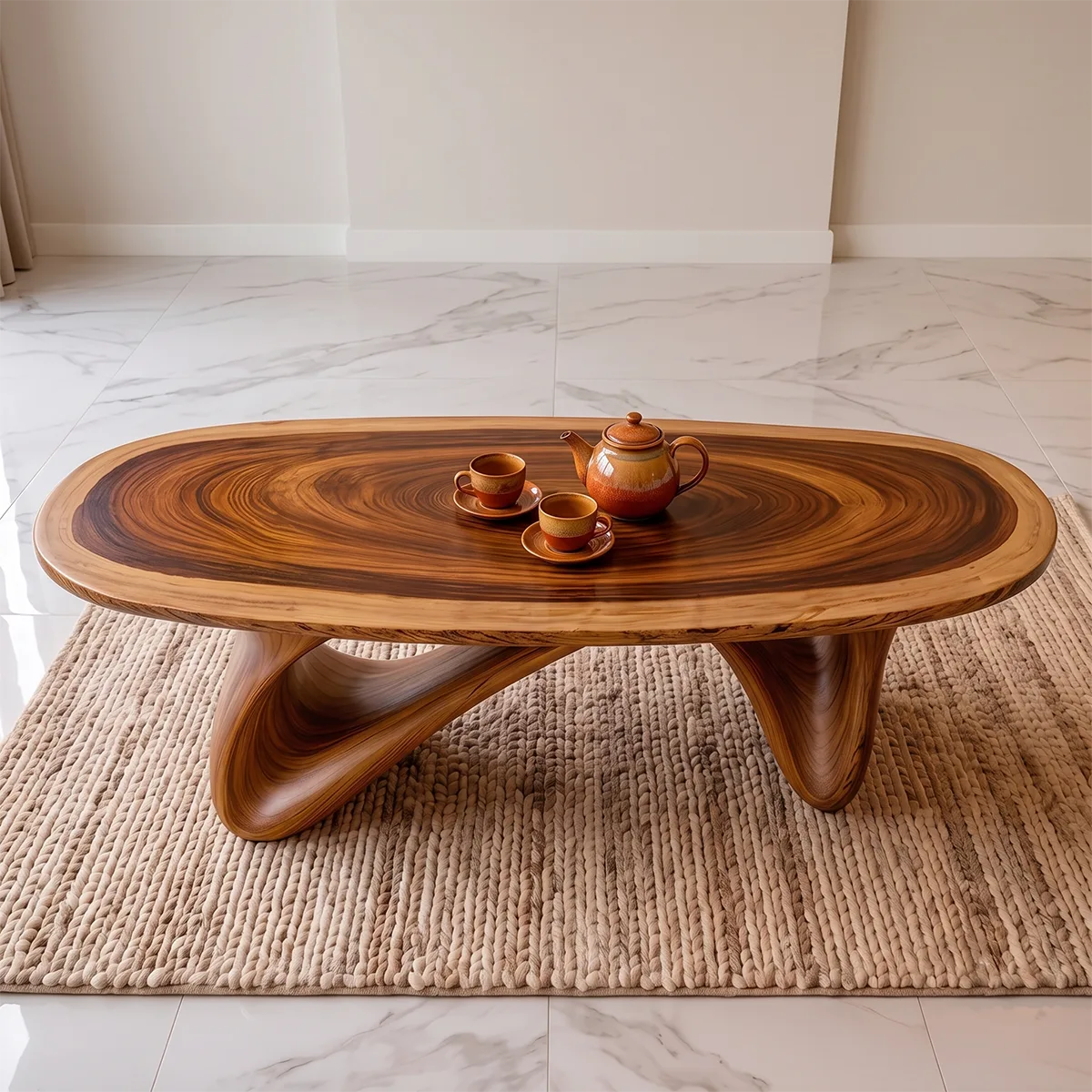 Modern Organic Coffee Table | Sculptural Solid Wood Oval Cocktail Table TH003-9925