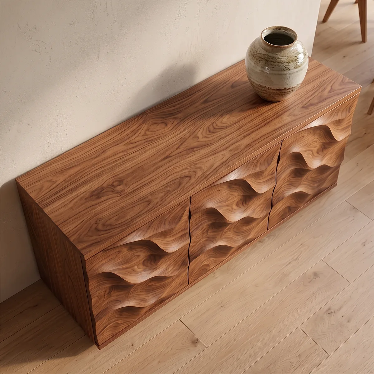 Wave Carved Solid Wood Sideboard | Organic Modern Buffet Cabinet for Dining & Living Room TH003-1993