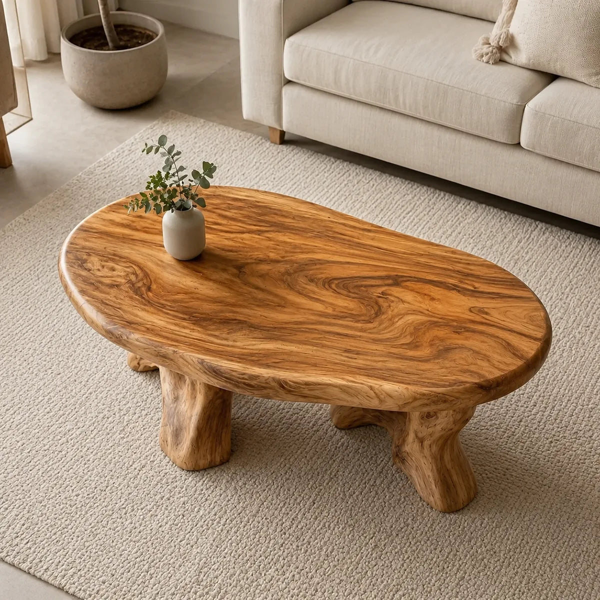 Natural Solid Wood Coffee Table with Tree-Inspired Design TH003-8438