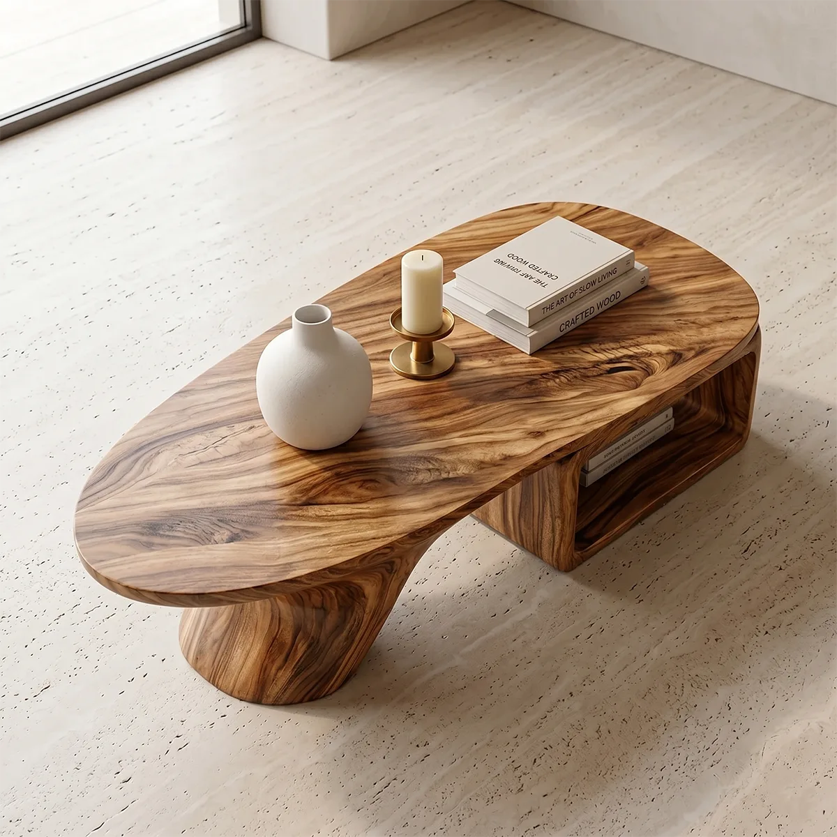 Modern Solid Wood Coffee Table with Storage Organic Design TH003-8690