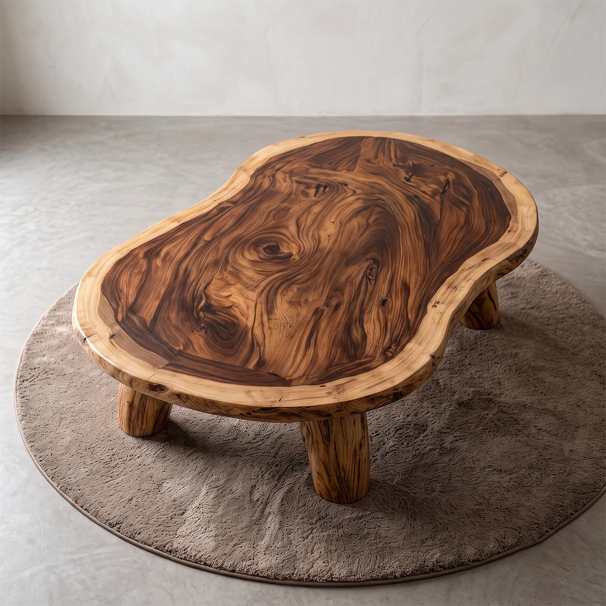 Modern Organic Round Coffee Table | Sculptural Solid Wood Low Coffee Table TH003-5070