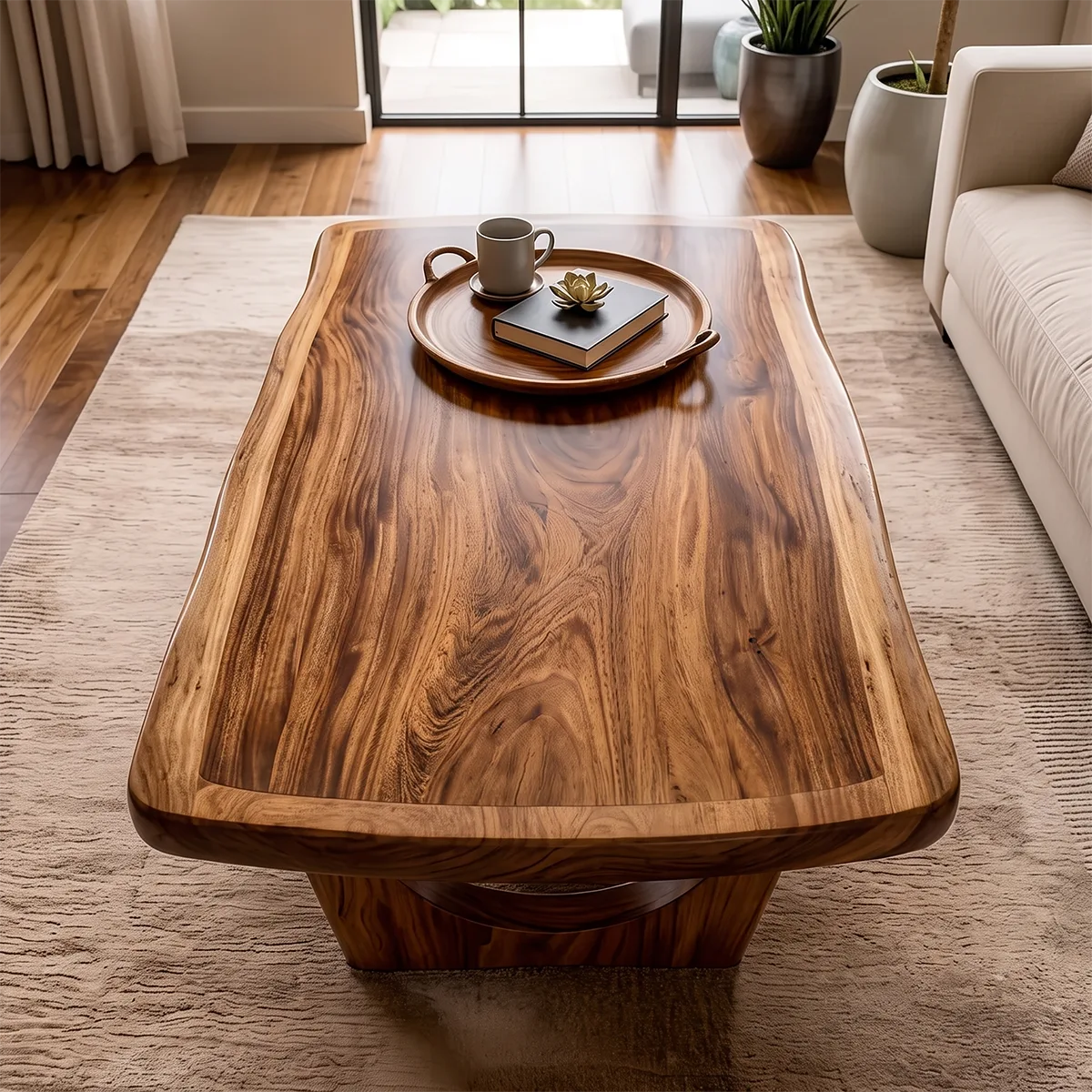 Modern Organic Coffee Table | Sculptural Solid Wood Rectangular Coffee Table TH003-1632