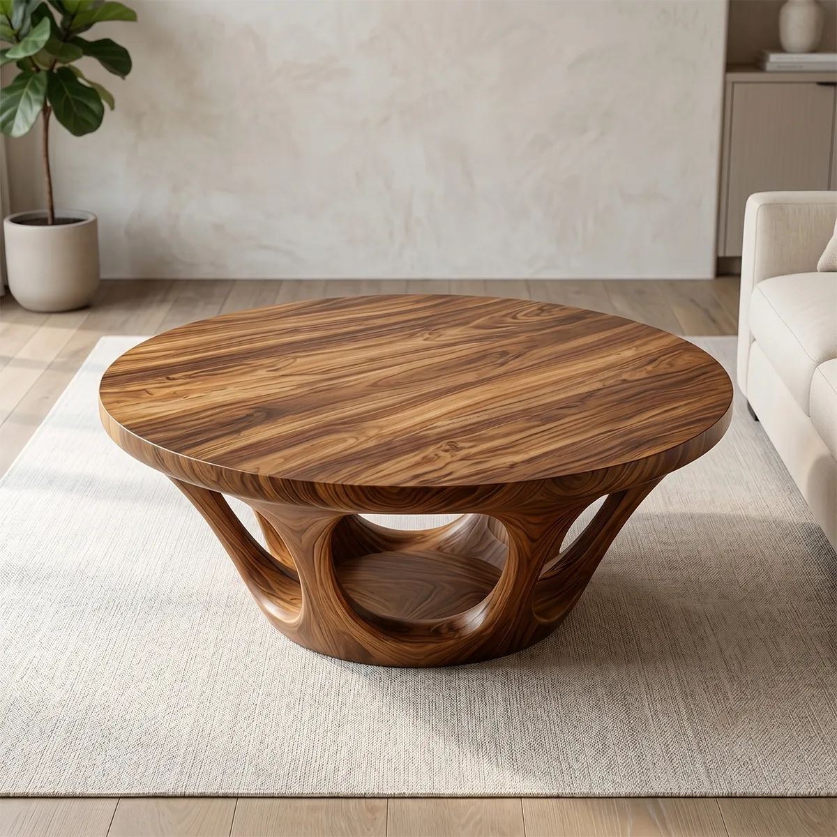 Round Solid Wood Coffee Table – Sculptural Organic Design TH003-1390