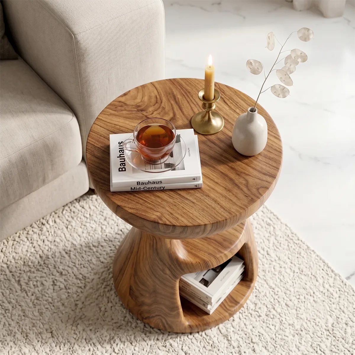 Sculptural Solid Wood Side Table | Modern End Table TH003-1645