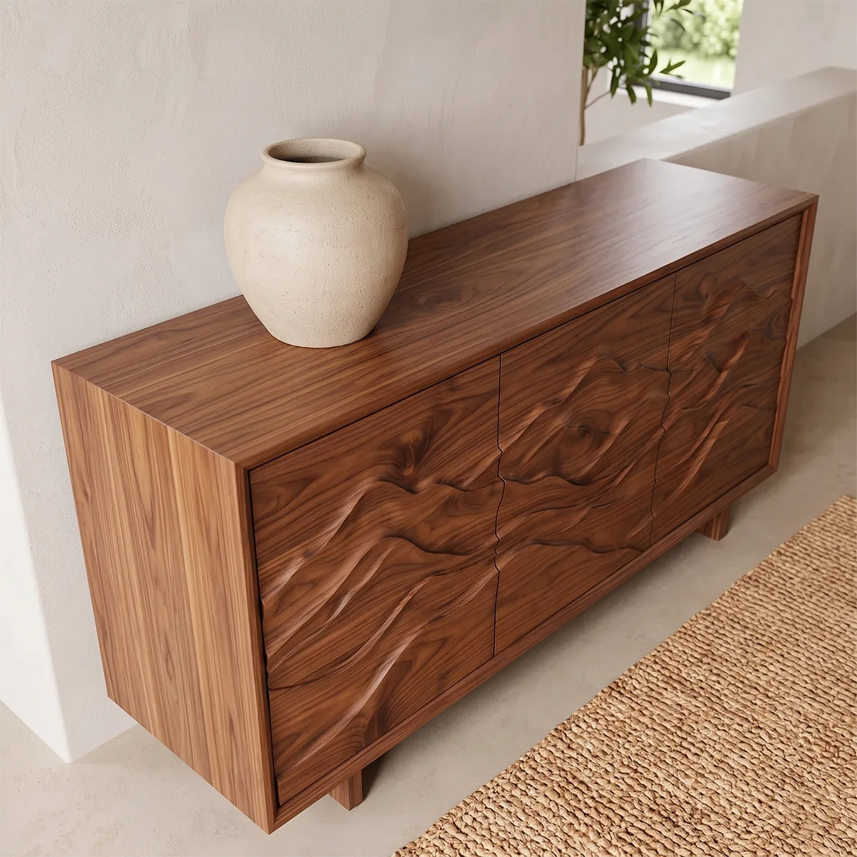 Mountain Carved Solid Wood Sideboard | Organic Modern Buffet Cabinet for Dining & Living Room TH003-7719