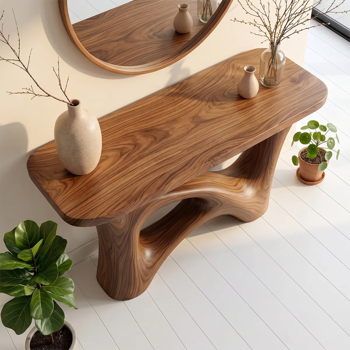 Organic Modern Wood Console Table | Sculptural Entryway Table
