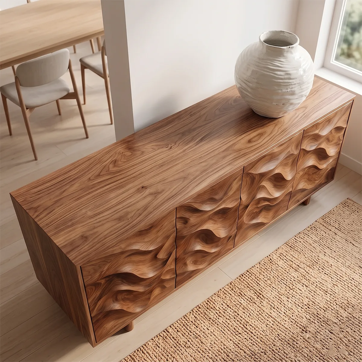 Flowing Carved Solid Wood Sideboard | Organic Modern Buffet Cabinet for Dining & Living Room TH003-8277
