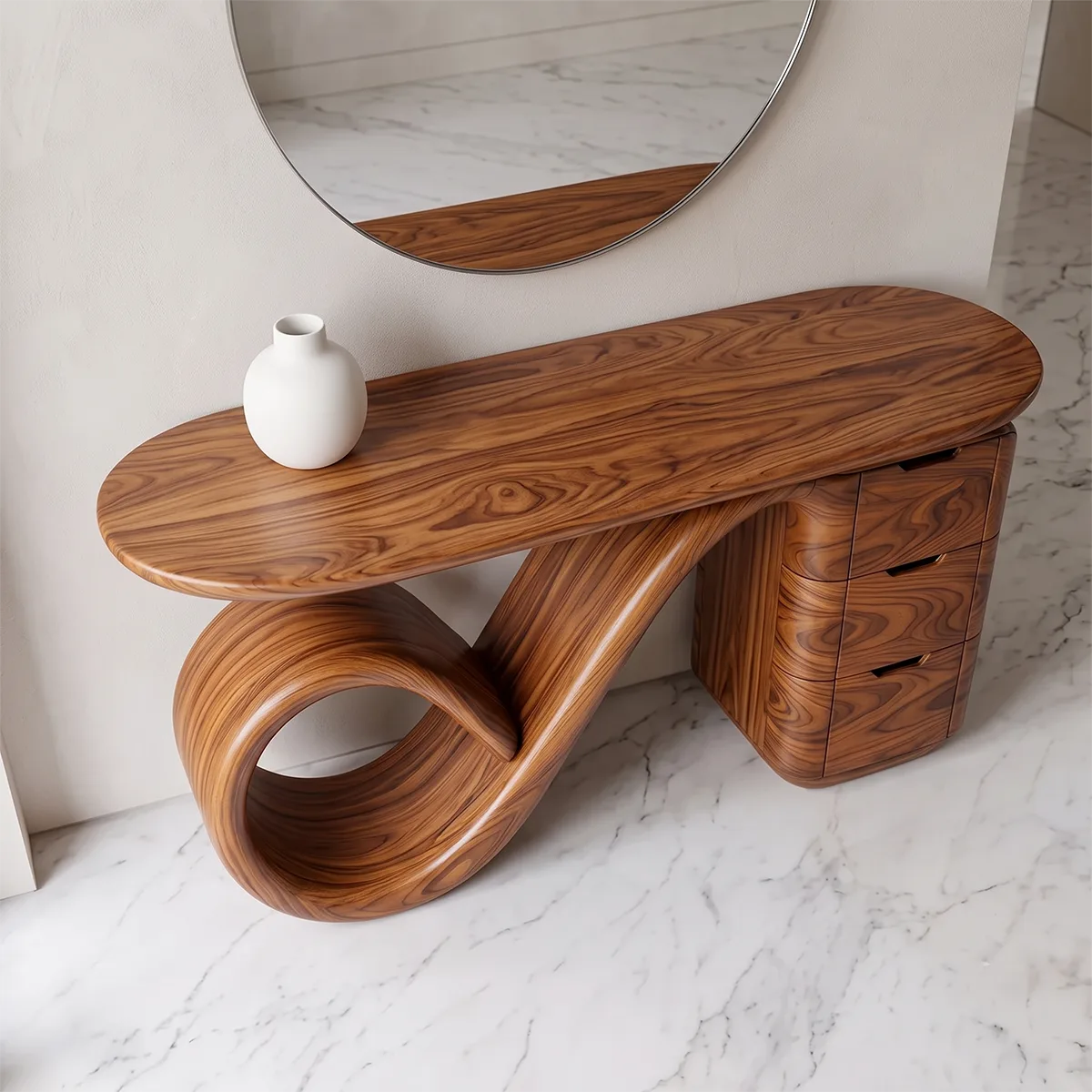 Modern Sculptural Console Table with Storage Drawers – Organic Contemporary Entryway Table TH003-1344