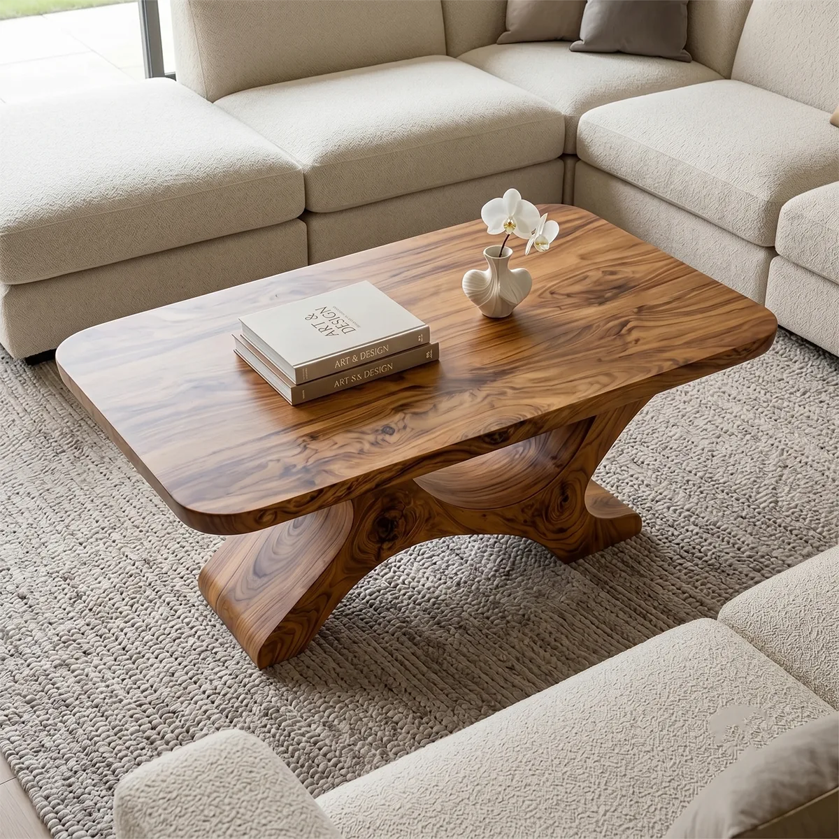 Modern Solid Wood Coffee Table – Sculptural Organic Design TH003-1365