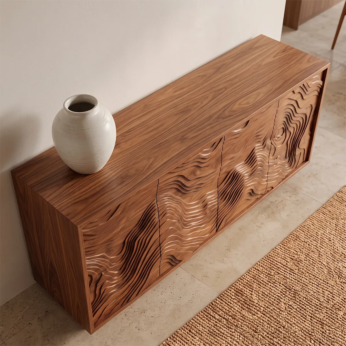 Topographic Carved Solid Wood Sideboard | Organic Modern Buffet Cabinet for Dining & Living Room TH003-9201