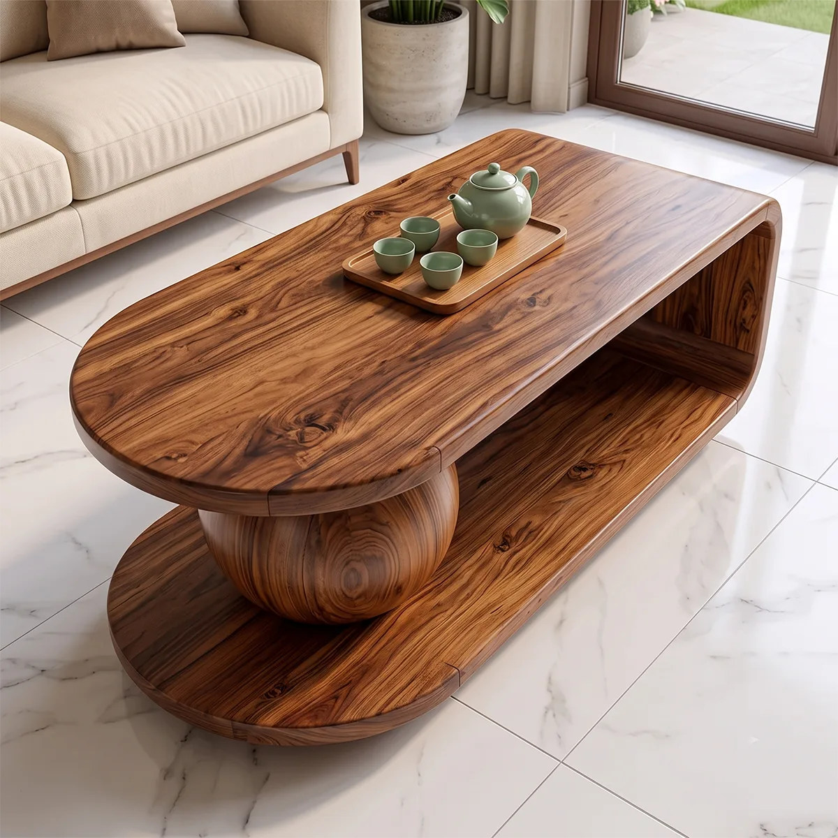 Modern Coffee Table with Shelf | Sculptural Wood Coffee Table for Living Room TH003-2792