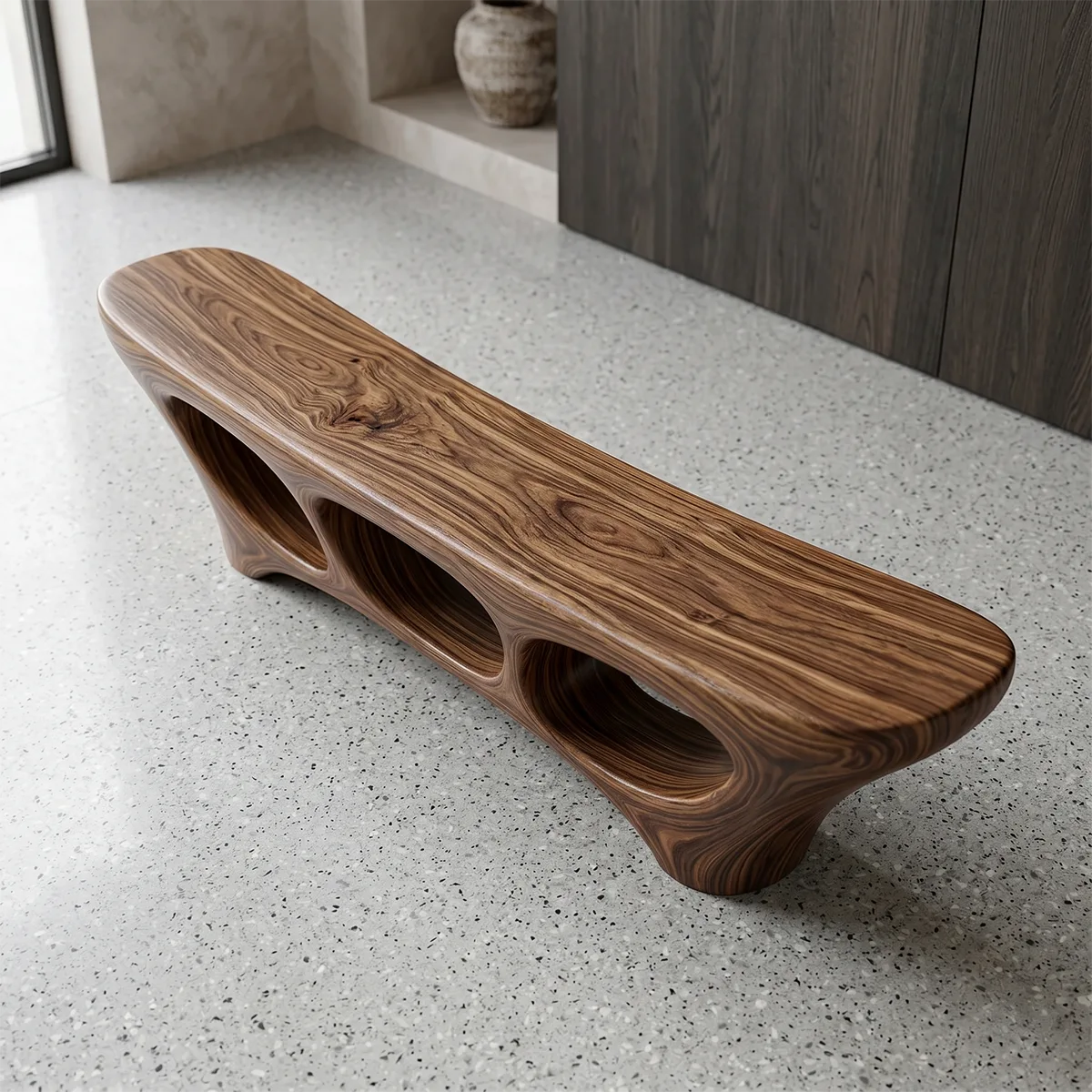 Organic Modern Outdoor Bench, Sculptural Hollow Form Garden Seating TH003-9028