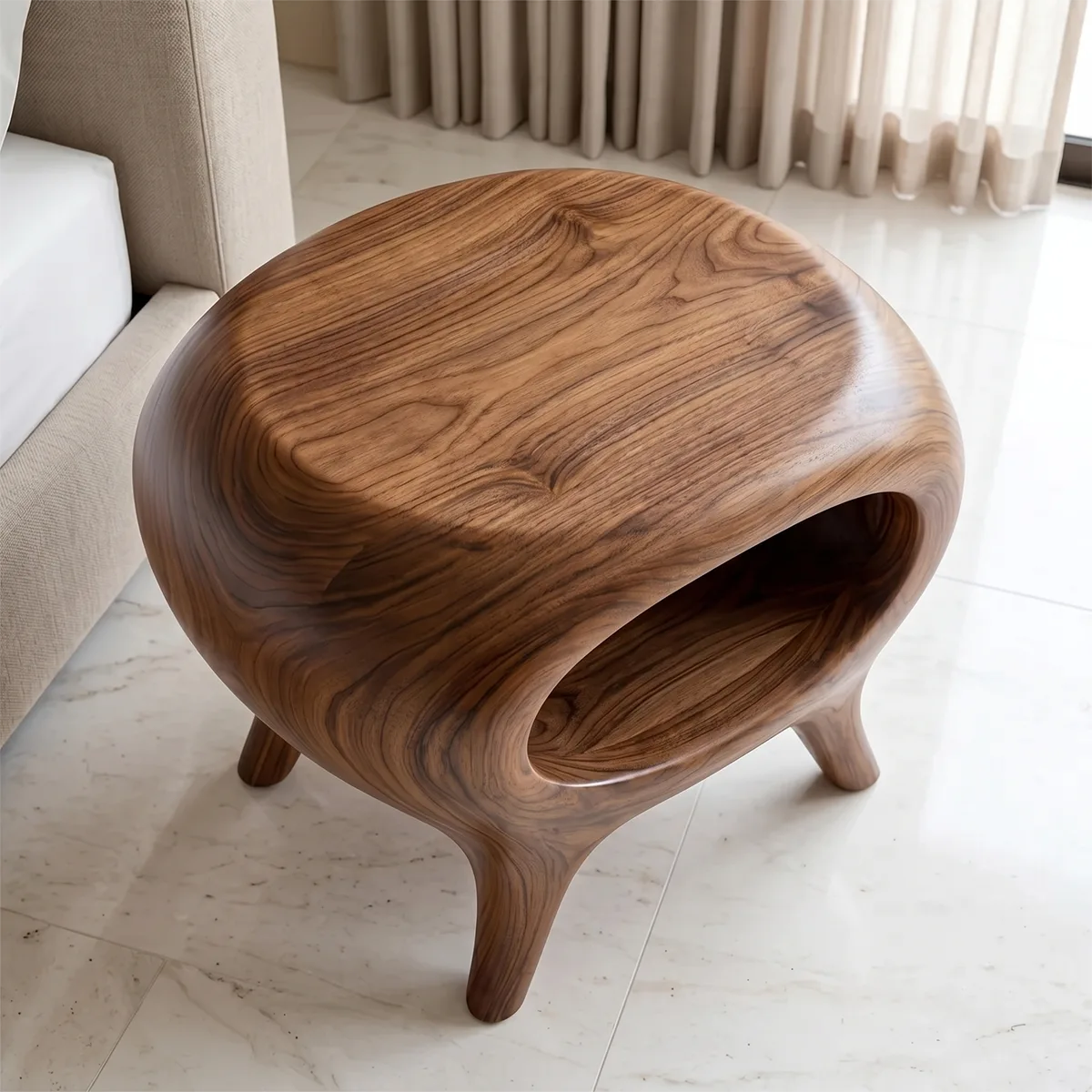 Organic Sculptural Nightstand with Open Storage Shelf TH003-1471