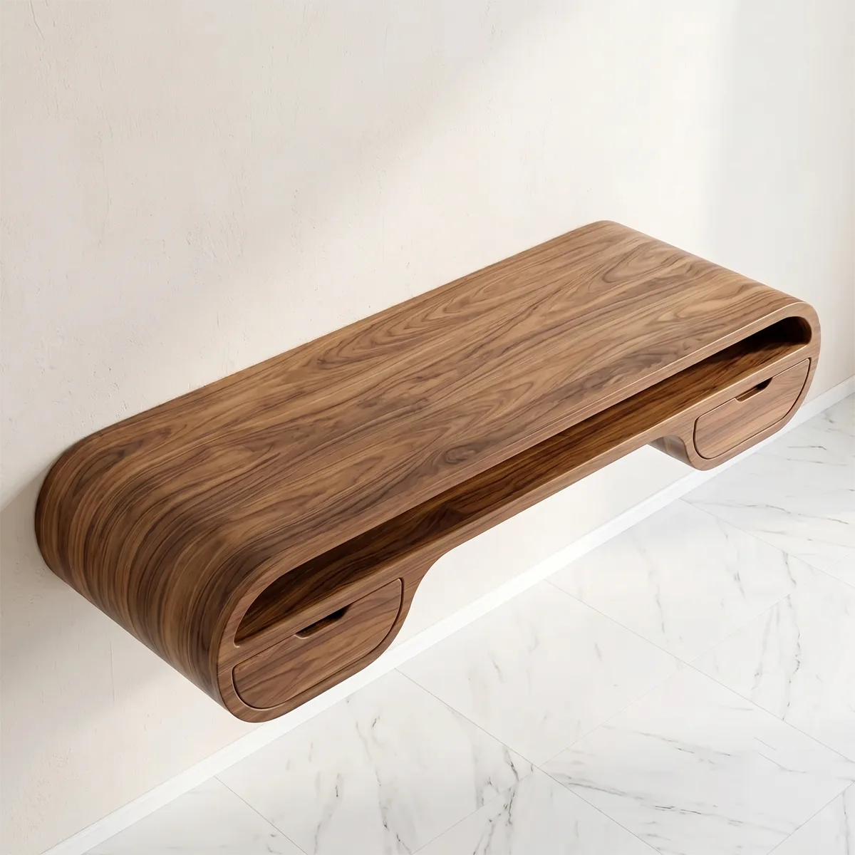 Organic Modern Floating Desk | Curved Wall Mounted Home Office Desk TH003-7888