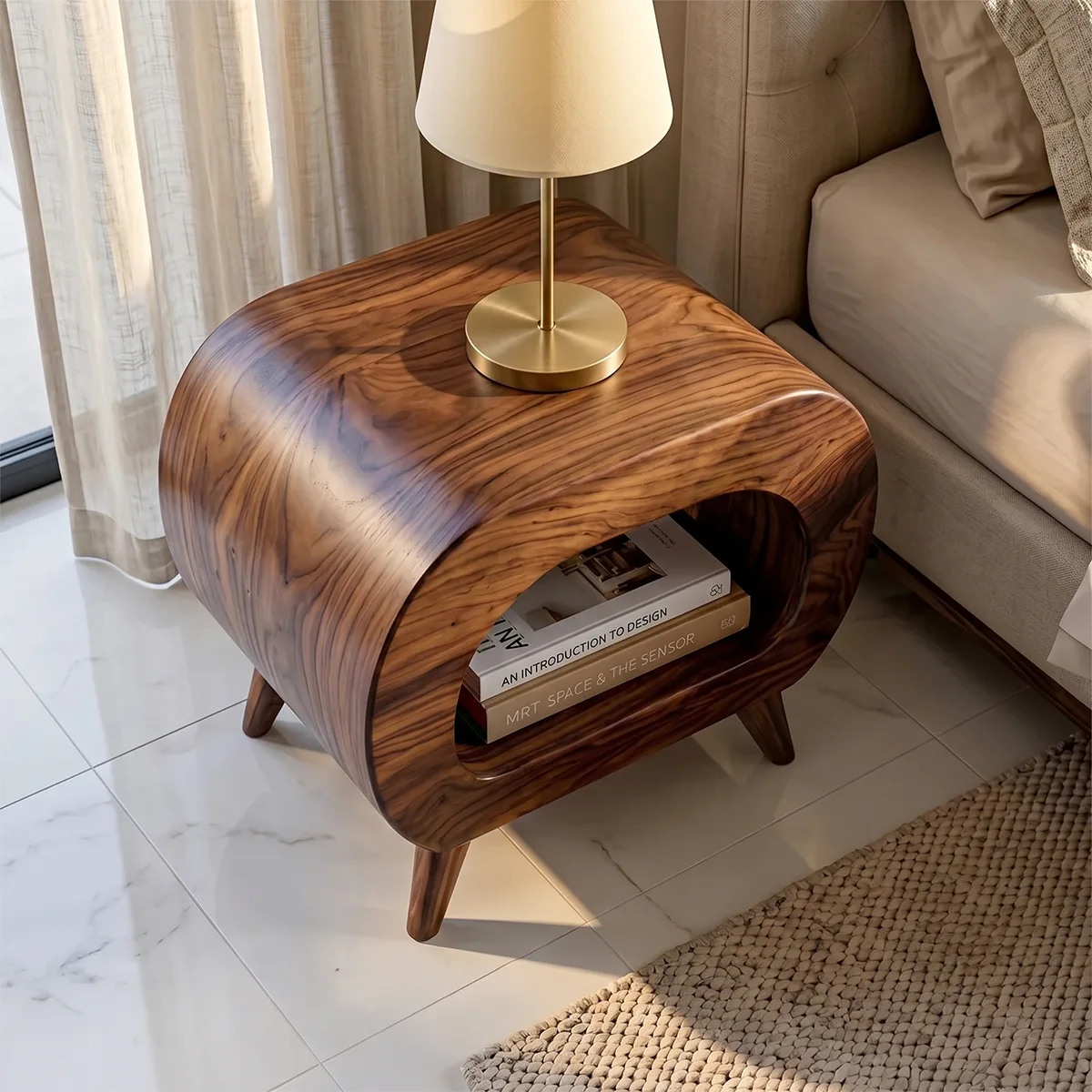 Organic Curved Nightstand with Open Shelf Storage TH003-3502