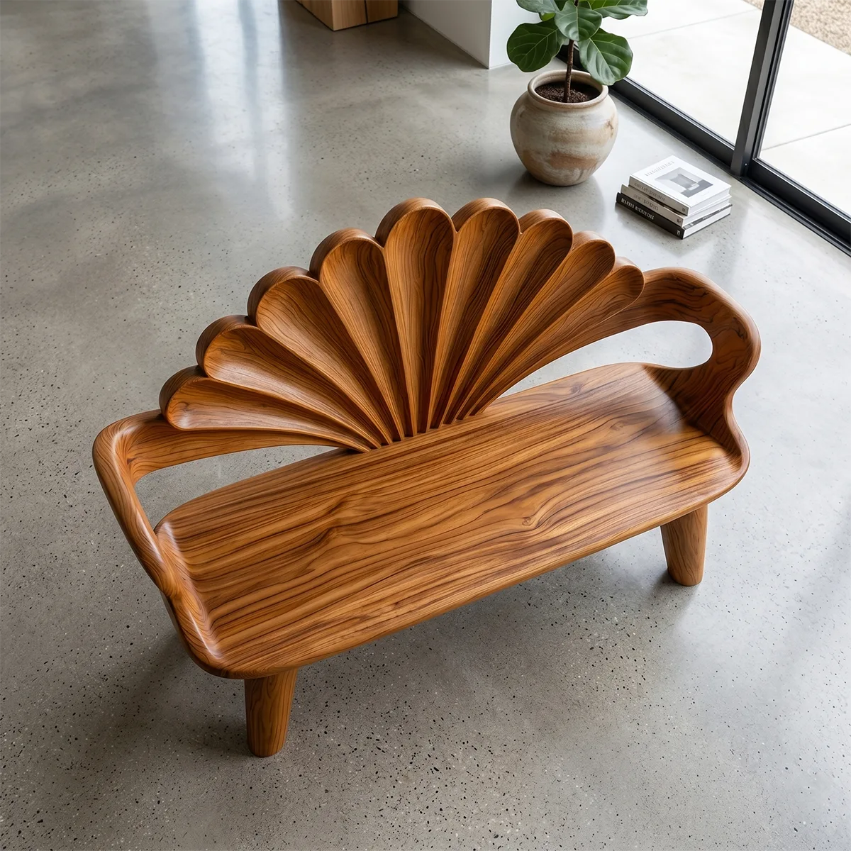 Decorative Fan Back Outdoor Bench with Sculptural Design TH003-3086