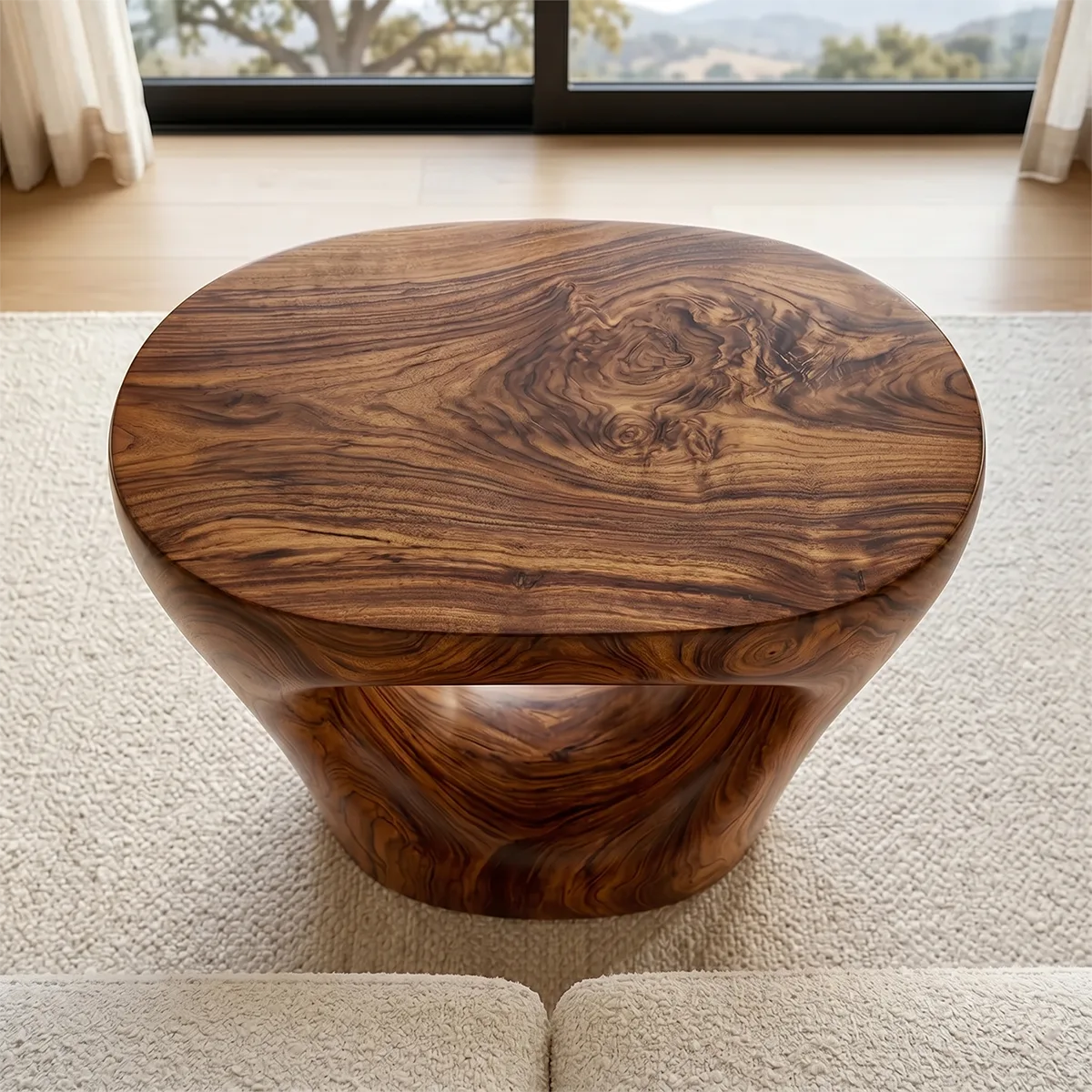 Organic Sculptural End Table, Modern Accent Table with Open-Cut Pedestal Design TH003-4376