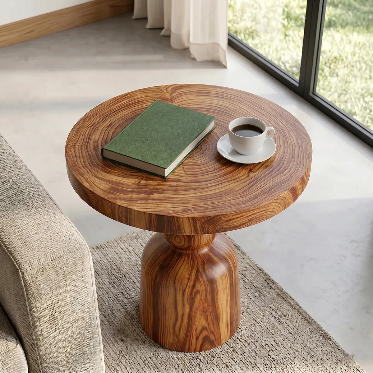 Modern Round End Table with Turned Pedestal Base TH003-2177